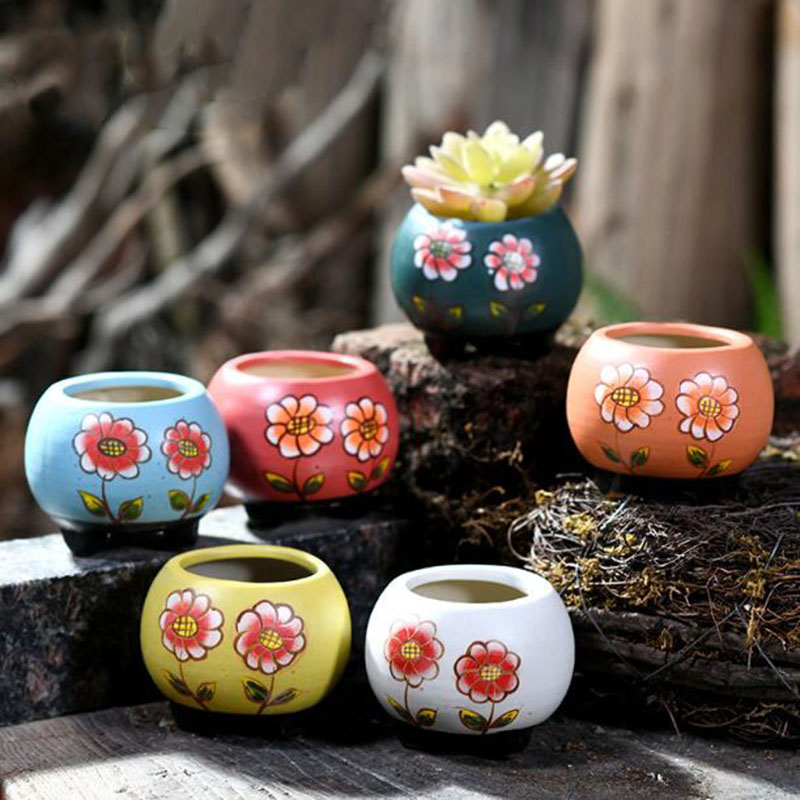 Bonsai Garden Europe - 6 adet/takım Porselen Handpainted Çiçek Desenli