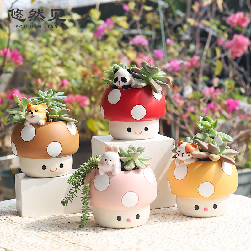 Bonsai Garden Youtube - Karikatür Sevimli Mantar Sukulent Saksı Vazo,